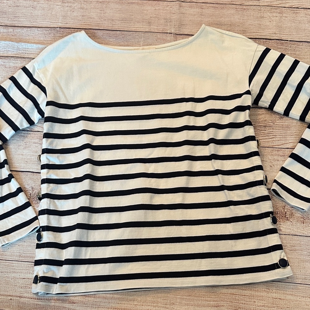 Sezane Black and White Striped Long Sleeve Button Tee Size XXS